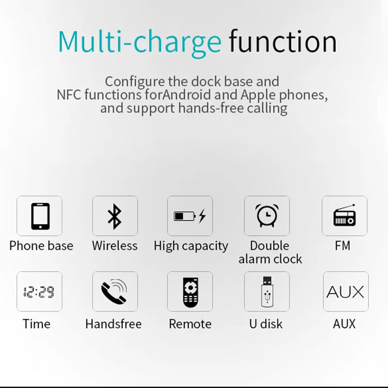 Bluetooth USB зарядная док-станция динамик с расширенным NFC FM радио Будильник для Iphone 6 7 8 X samsung Galaxy S6 S7 Note4