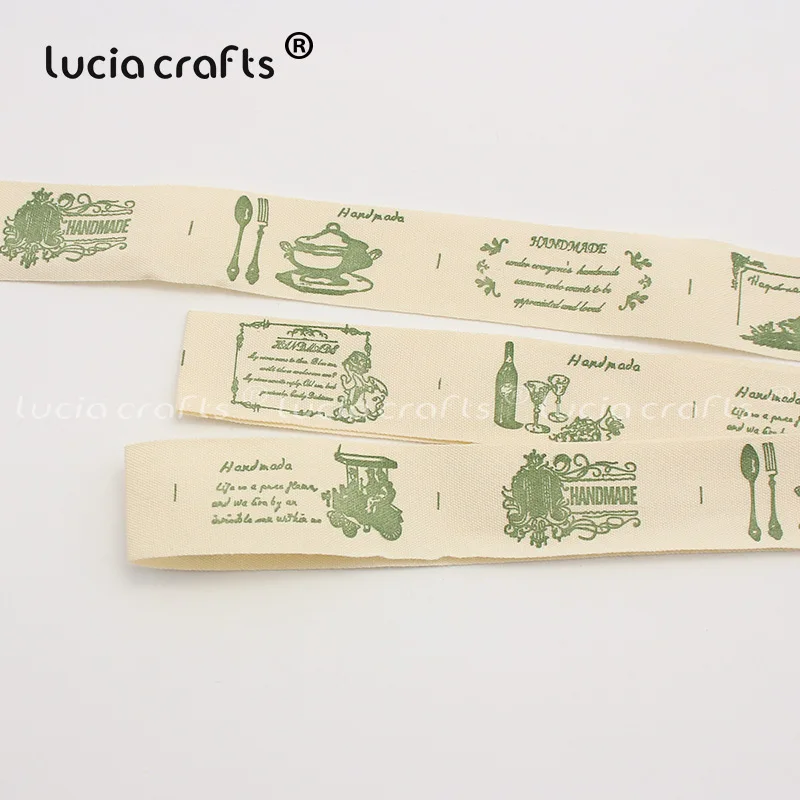 Lucia ремесла мульти размер "Hand made" дизайн печатных хлопчатобумажные ленты Ткань DIY отделка Швейные этикетки ручной работы аксессуары Q0401