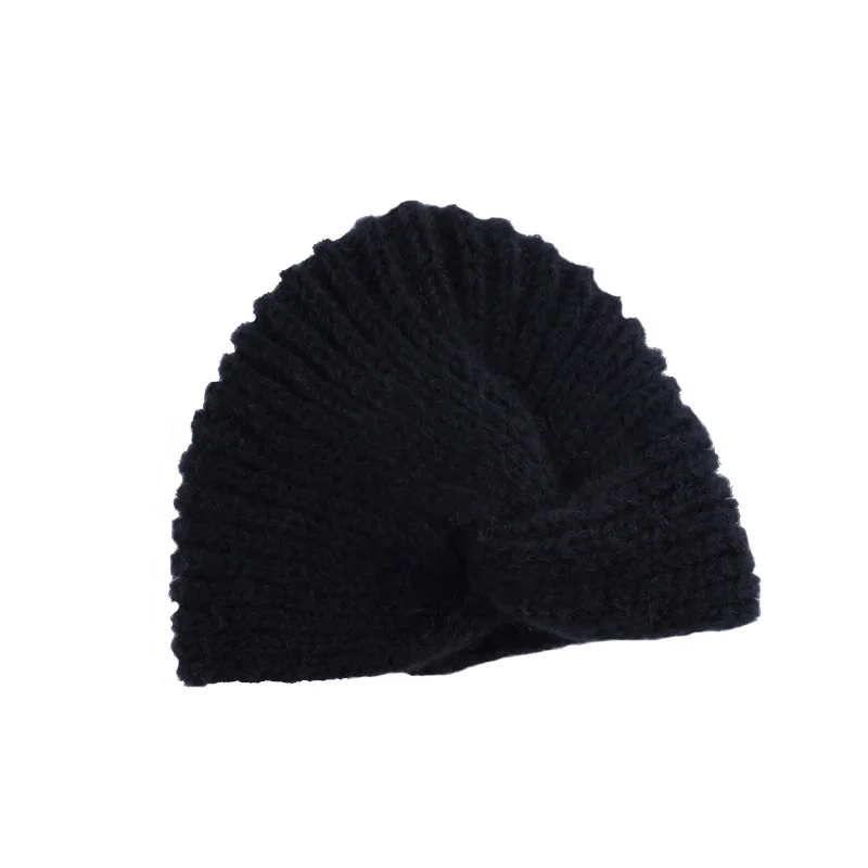 Новинка, зимняя женская шапка, шапка-тюрбан для девушек, вязанные повязки с узлом, уличные теплые шапки, шапка s Beanie, модные шапочки - Цвет: black