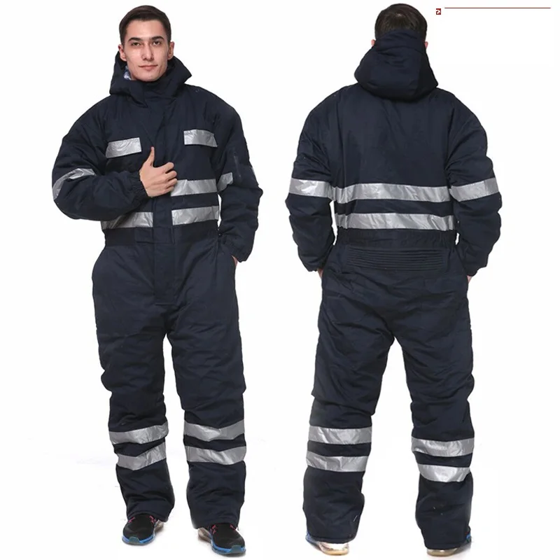 

Reflective machine repair overall oil dust-proof retardant jumpsuit factory welding suit coveralls hooded cotton padded uniform