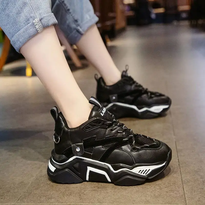 Увеличивающие рост 6 см, женские кроссовки, черные кроссовки для бега, женские кроссовки для бега на открытом воздухе, спортивная обувь для прогулок, Chaussures - Цвет: Black