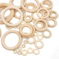 Natural Wooden Teething & Nursing Ring - Baby Gift Accessory & DIY Craft Ornament - 55mm 5Pcs