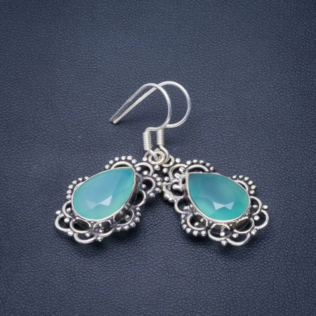 

Natural Chalcedony Handmade Unique 925 Sterling Silver Earrings 1.5" B2343