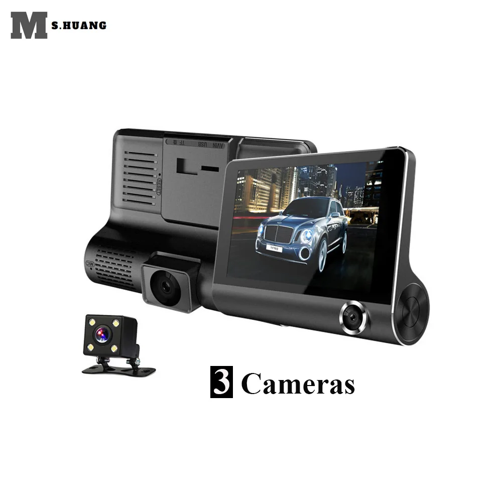 3 объектива камеры g-сенсор HD зеркало заднего вида автомобиля dvr видеорегистратор заднего вида 170 градусов ночного видения регистратор Dashcam - Название цвета: Black color
