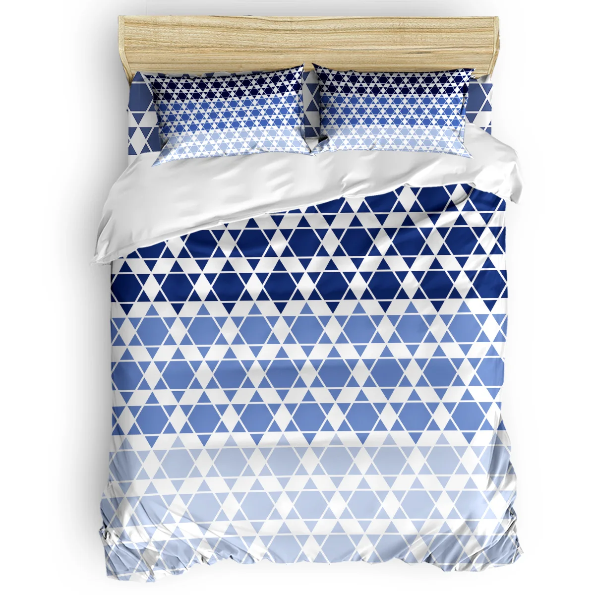

Geometric Hexagonal Gradient Blue Duvet Cover Set Vintage Floral Art Design Collection of 3/4pcs Bedding Set Bed Sheet Pillowcas
