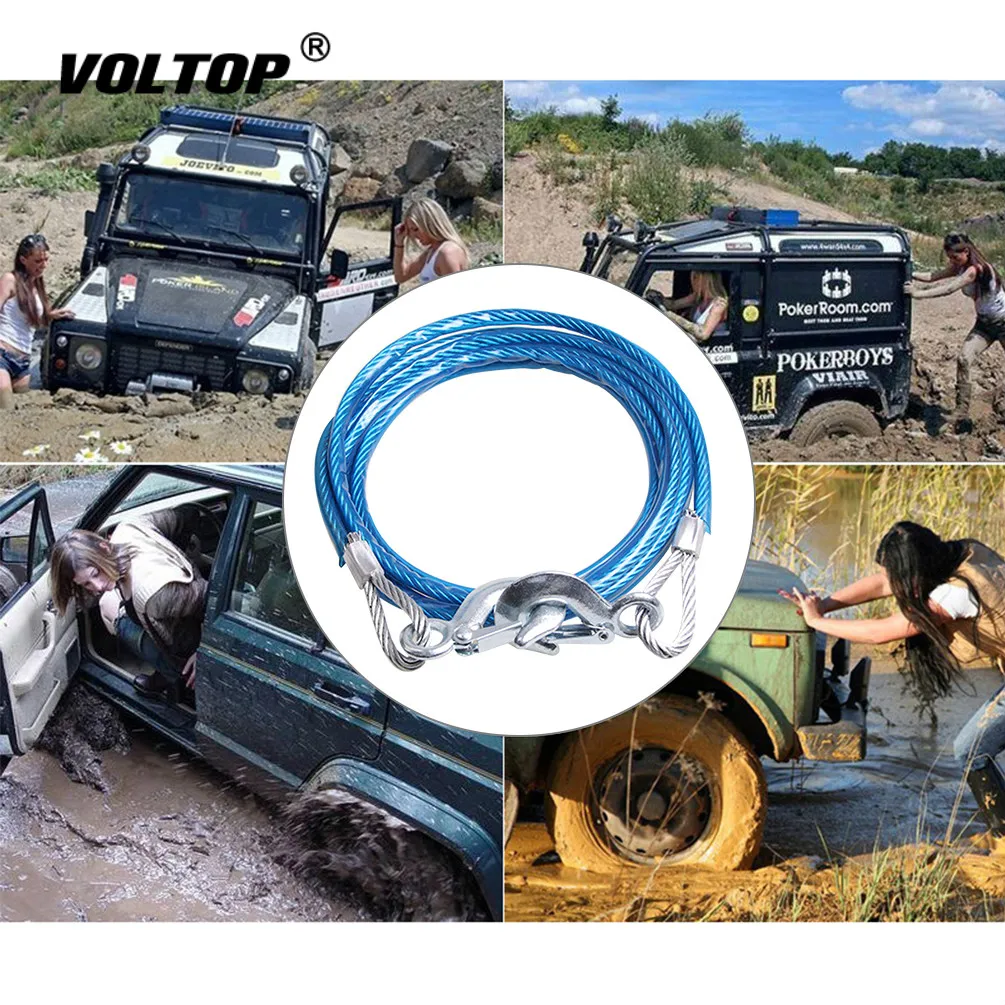 

5 Tons 4M Car Towing Rope Auto Boat Truck Towing Strap Rope Hook Car Towing Rope Heavy Emergency Steel Ropes