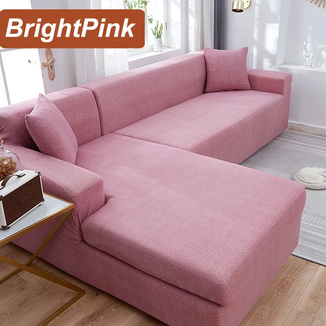 L-Shaped Sofa Cover Corner Sofa Slipcovers Elastic Chaise Cover 1/2/3/4 Seater Stretch Sectional Couch Armchair Cover Protector Bright Pink