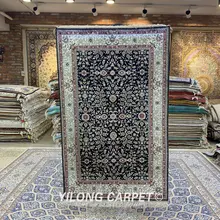 Yilong 3'x5' античный персидский шелковый ковер синего цвета, завязанный вручную Восточный ковер(YXR336B