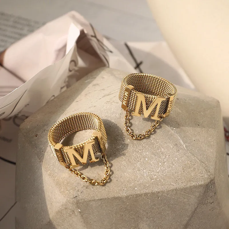 TOSOKO ювелирные изделия из нержавеющей стали сетка плетеная M кисточка цепь кольцо для женщин модное кольцо BSA172