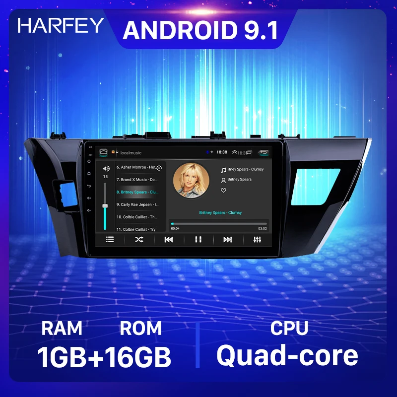 Автомобильный видеомагнитола Harfey 10 1 дюйма GPS Android 9 для 2013 2014 2015 Toyota Corolla задняя