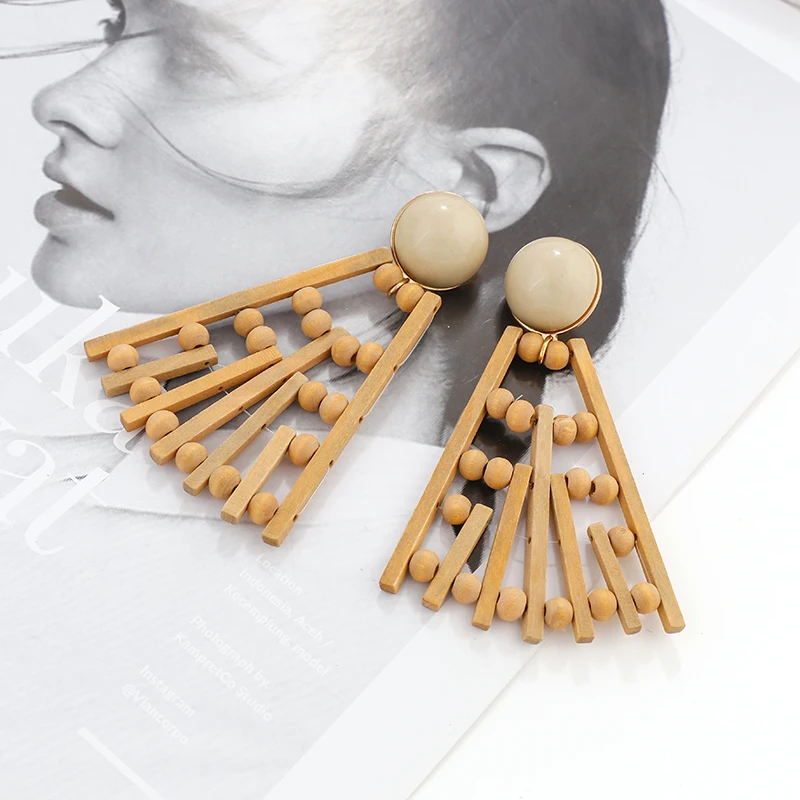 

AENSOA Minimalist Wooden Geometric Drop Earrings Wood Beaded Earring Ethnic Irregular Statement Earrings For Women Party Jewelry