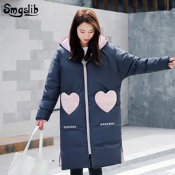 

2019 women's winter jacket Both Sides Wear zipper hooded casual slim Peach Love Shape long light clothes fashion jackets
