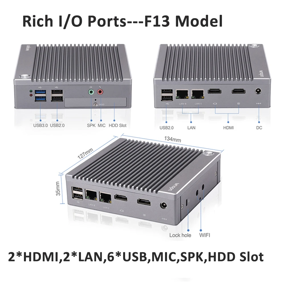 K6-F9 Мини ПК без вентилятора Intel Celeron J1900 J1800 N2940 N2840 Windows 10 Pro Linux HTPC тонкий клиент HDMI VGA WiFi LAN NUC компьютер