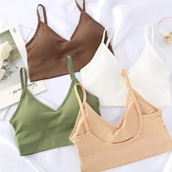 

Summer Padded Tank Top Women V Neck Sport Bra Breathable Gym Cropped Top Fashion Girls Backless Stretch Solid Brassiere