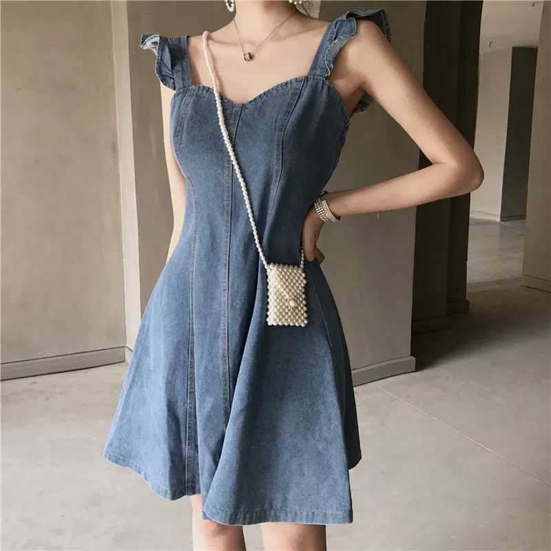 summer Women's Clothing dresses off shoulder beach style strapless
denim dress Korean Backless vestidos spaghetti strap new