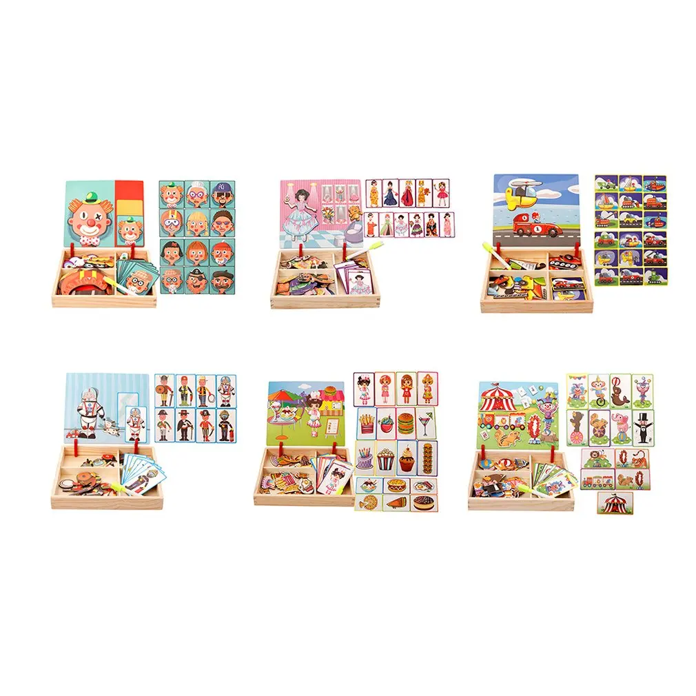 

Wooden Magnetic Puzzle Toys Children 3D Puzzle Figure Animals Drawing Board Learning Wood Toys for Kids