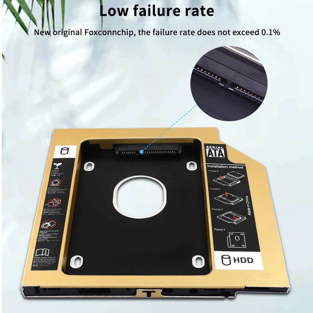 External Hard Drive Case TISHRIC Aluminum Optibay 2nd HDD Caddy 9.5 12.7mm SATA 3.0 Hard Disk Drive Box Enclosure 2.5 SSD 2TB For Laptop CD-ROM