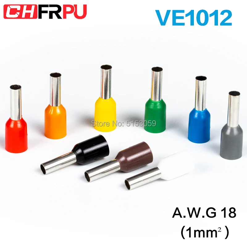 

100pcs E1012 Insulated Ferrules Terminal Block Cord End Wire Connector Electrical Crimp Terminator Wire For 1mm2, 18 AWG