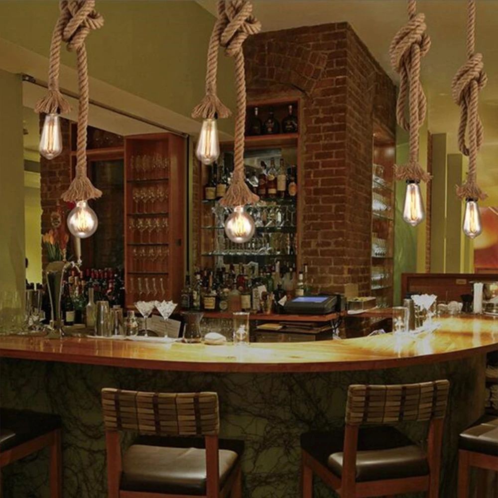  Hemp Rope Retro Pendant Lamps Nordic Style E27 Edison Bulb Light Fixture Vintage Hanging Lighting F - 33013683909