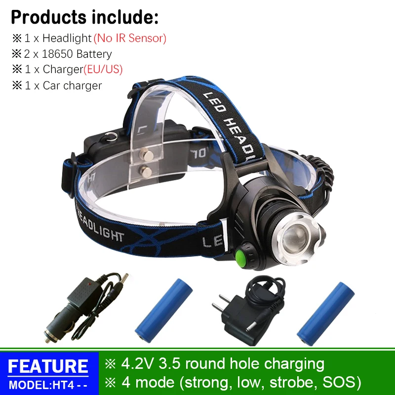 White yellow light IR Sensor led Headlamp xm l2 Head light USB Rechargeable headlight 18650 Lantern Head Flashlight Torch xml t6 - Emitting Color: C