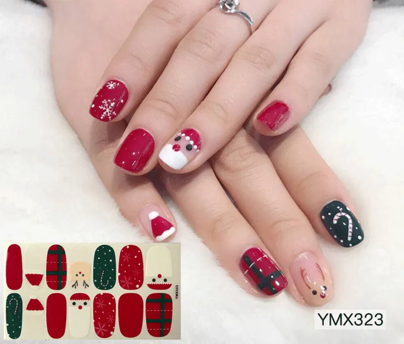 14tips/лист зимние рождественские слайдер для ногтей наклейки для маникюра самостоятельно клейкие принадлежности фольги подарки на Рождество