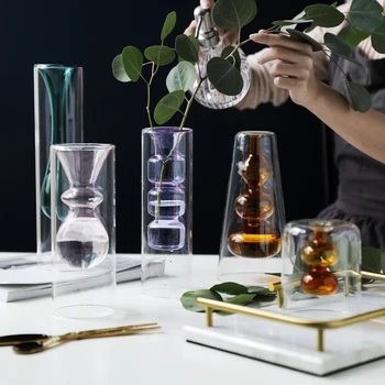 

NORDIC STAINED GLASS VASE HYDROPONIC TRANSPARENT FLOWER ARRANGEMENT HOME DESKTOP DECORATION MODERN HOME DECORATION ACCESSORIES