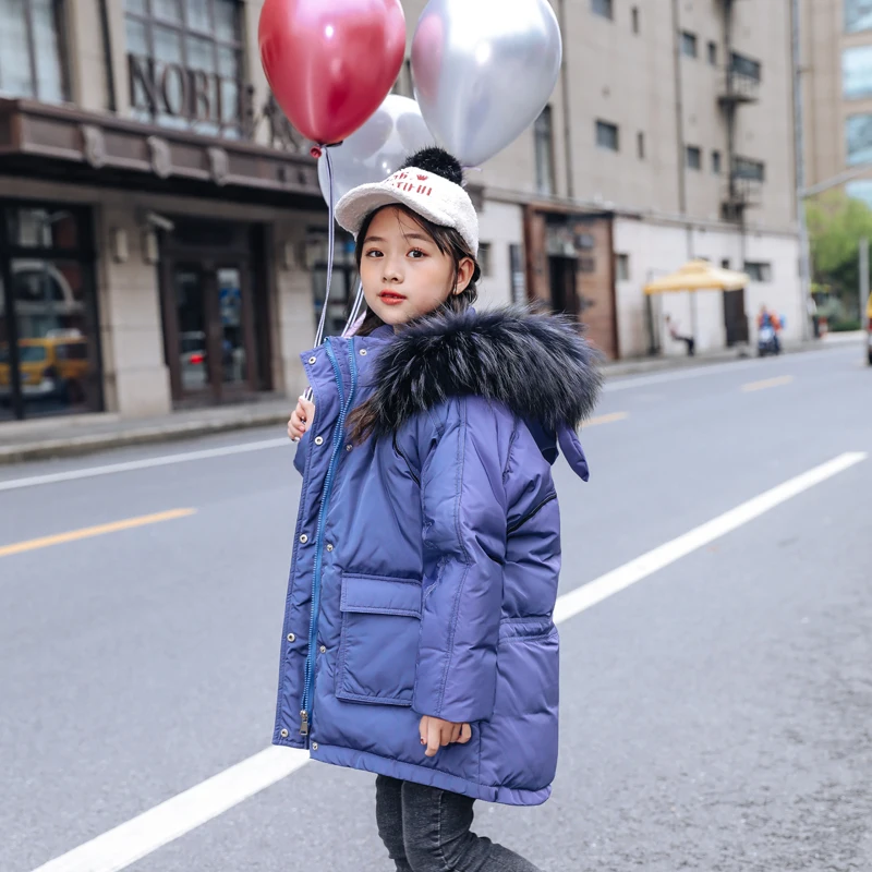Модная куртка-пуховик с ушками для девочек; детское повседневное пальто с капюшоном и белым утиным пухом; однотонные топы для детей и малышей; одежда - Color: Blue