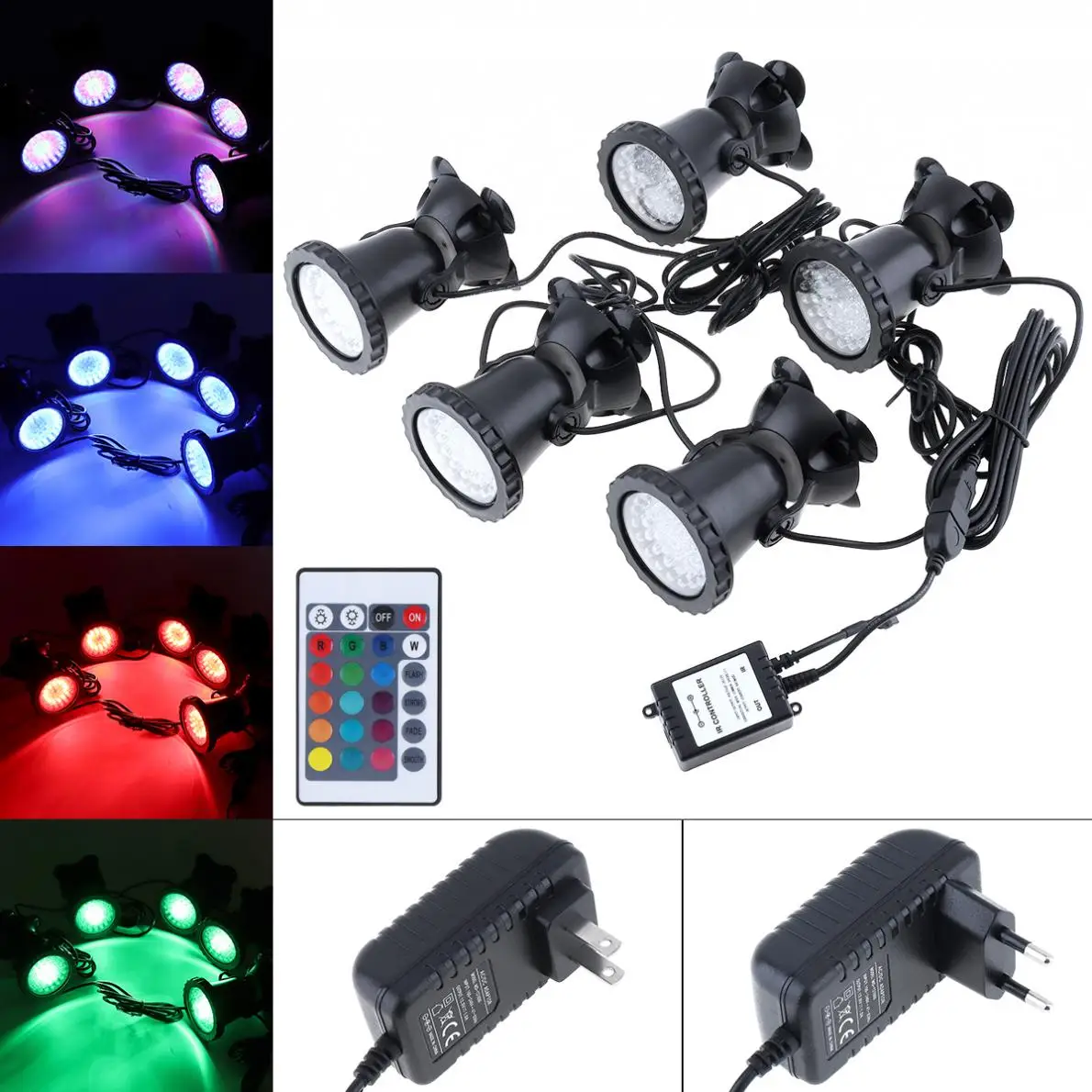 

Waterproof 5 Lights 36 LEDs Color Landscaping Spotlights Water Grass Light + Remote Control 16 Color for Aquarium Fish Tank Pool