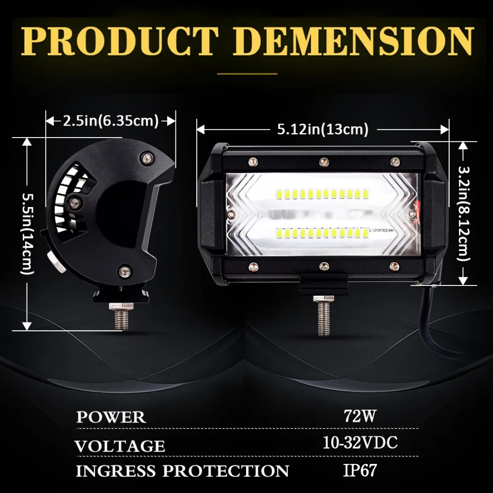 

5INCH 72w led light bar 3000K 6000K LED work light Led Fog Lights Spot Beam SUV Boat Driving Offroad ATV 4WD Lamp
