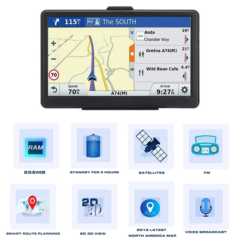 GPS Navigation 7 Inch HD Universal GPS Smart Voice Reminder 8 GB ROM 256 MB Global Navigation Satellite System - Newest Map Free