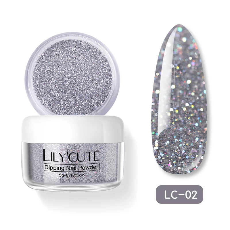 LC 02 LILYCUTE 5 г погружения порошки для ногтей база пальто градиент Французский ногтей натуральный цвет голографический блеск лечения ногтей художественные украшения - Цвет: LC 02