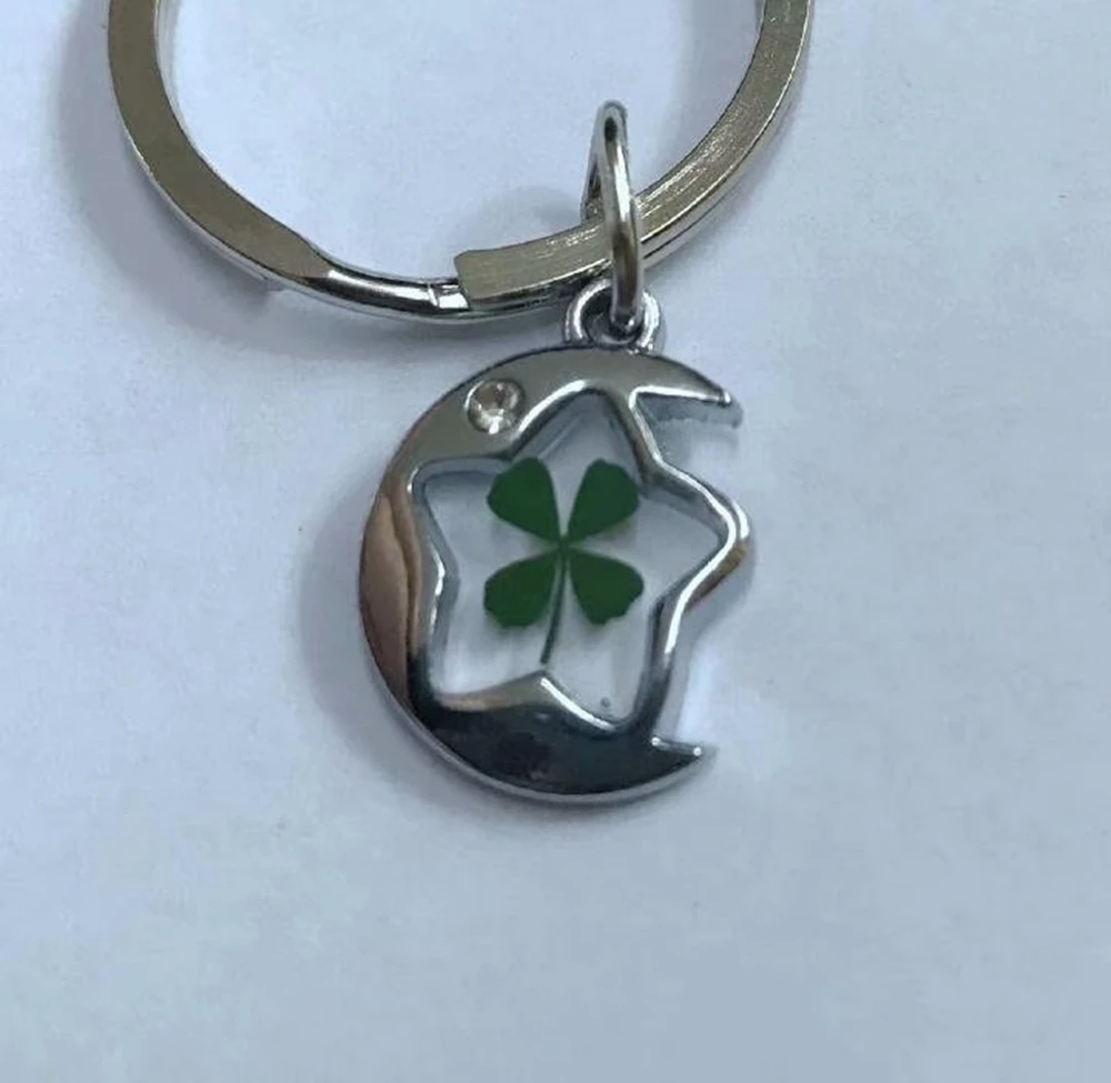 

YQTDMY 10 pcs Personalized real four leaf clover classic moon star shamrock keychain