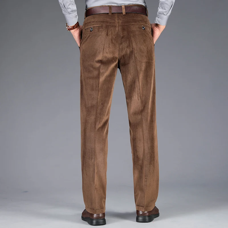 Зимние мужские вельветовые Теплые повседневные брюки деловые Повседневные Классические Стильные прямые утепленные брюки Мужская брендовая одежда