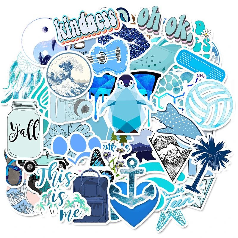10/50pcs Cartoon Blue VSCO Stickers for Chidren Toy Waterproof Sticker To DIY Suitcase Laptop Bicycle Helmet Car Decals | Игрушки и