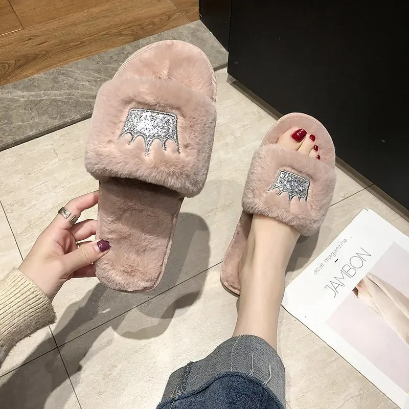 

Slippers Women 2020 Womens Fur Slippers Winter Shoes Big Size Home Slipper Plush Pantufa Women Indoor Warm Fluffy Cotton Shoes