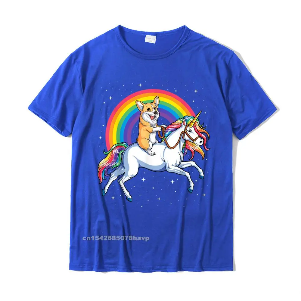 Printing Tshirts Short Sleeve Funny 2021 Popular Men's Mother Day Tees Funny Tops & Tees Round Collar 100% Cotton Corgi Unicorn T shirt Girls Space Galaxy Rainbow Corgicorn T-Shirt__2226. blue