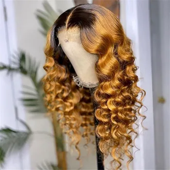 

Ombre Honey Blonde Lace Front Wig Remy Human Hair Loose Deep Wave Pre Plucked With Baby Hair For Black Women