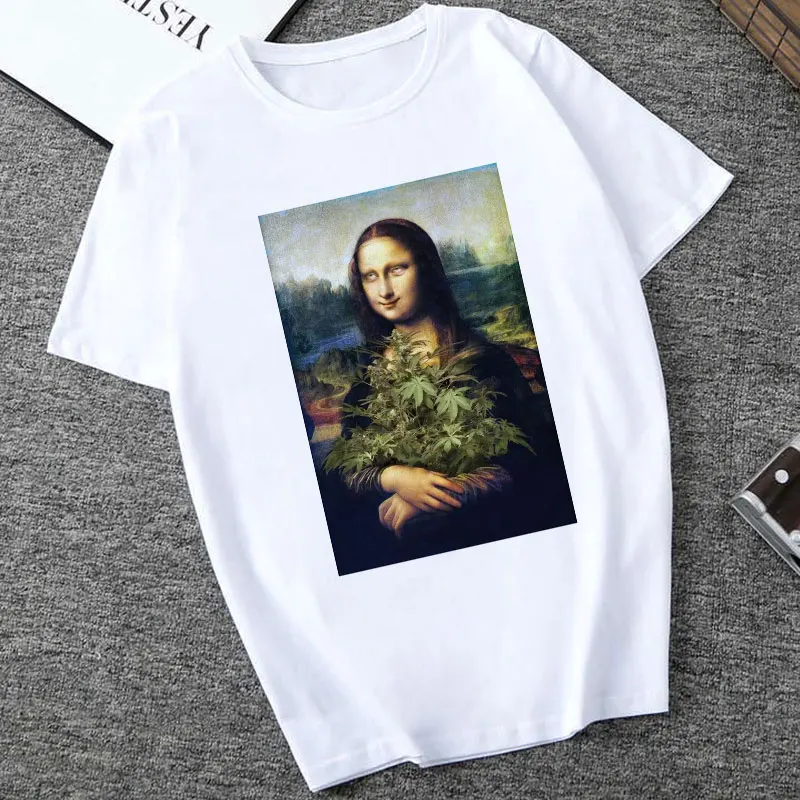 2467 Mona Lisa Spoof персональные футболки женские модные футболки Harajuku летние с коротким рукавом и круглым вырезом белые Топы Рубашки Camiseta Femina - Цвет: 2467