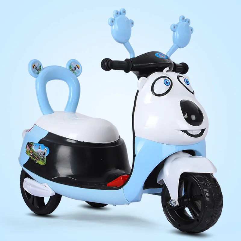 Дети мультфильм Медведь Электрический мотоцикл Многофункциональный ребенок малыш трехколесный велосипед зарядка пульт дистанционного управления игрушка - Цвет: blue