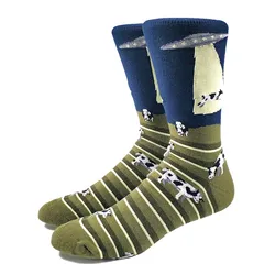 Men Happy Funny UFO Taking Cows Casual Socks (Thick)