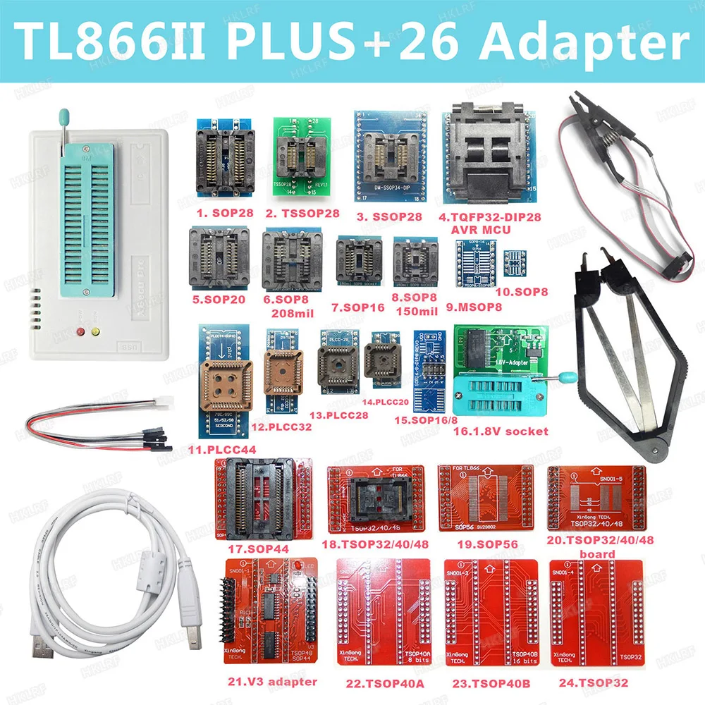 XGECU оригинальный TL866II PLUS Универсальный программатор Minipro + 26 адаптеров зажим SOP8 IC