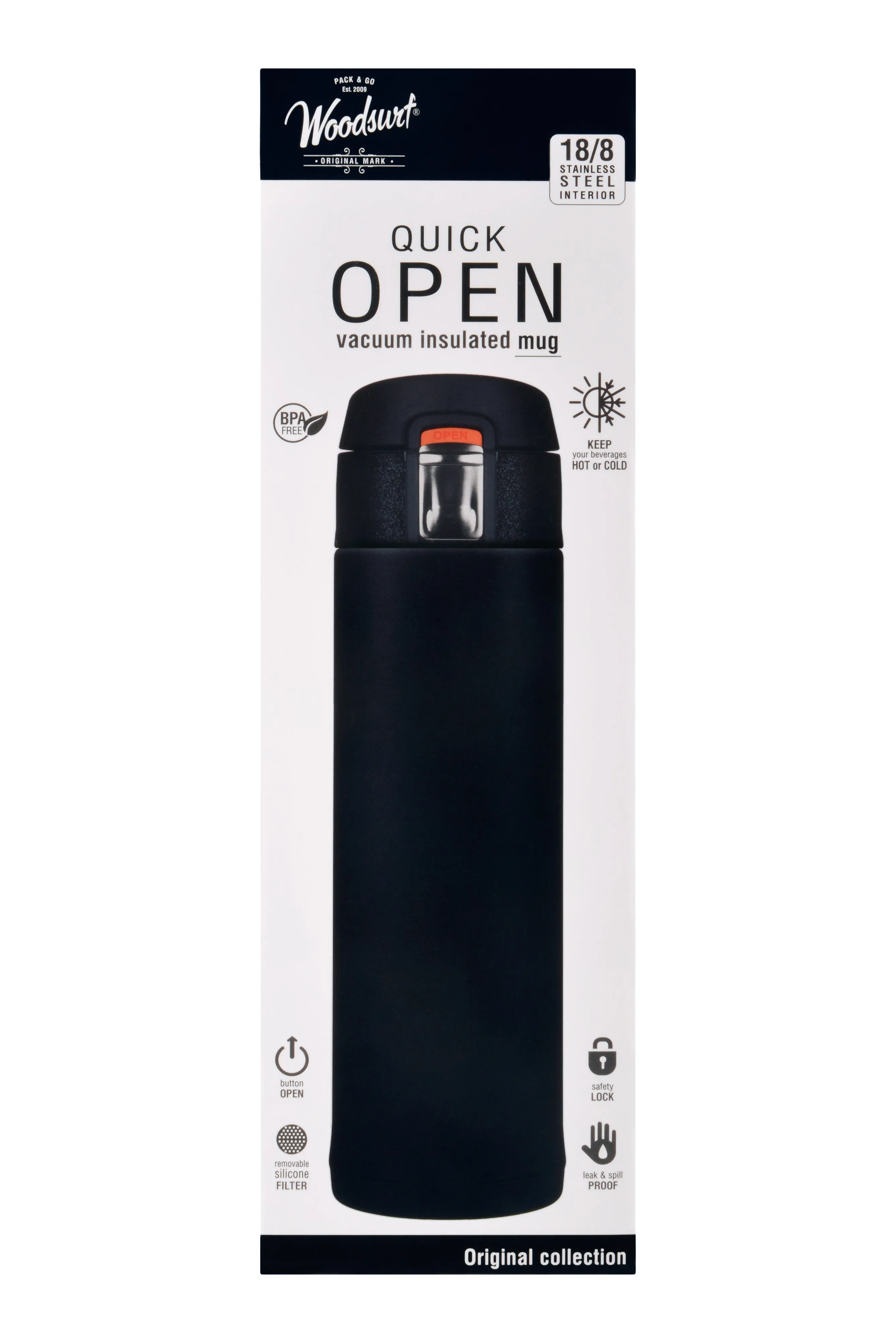 Термос WOODSURF QUICK OPEN 2.0, черный матовый, 480 мл