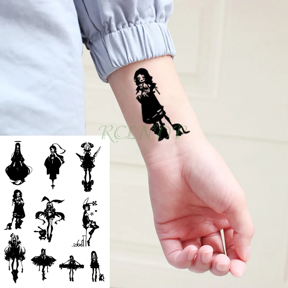 Водостойкая временная татуировка наклейка большого размера японская Манга Аниме культура тату наклейка s флэш-тату поддельные татуировки для девушек и женщин - Цвет: Монохромный