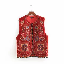 

FAKUNTN Women Vintage sequins flower embroidery vest jacket ladies retro national style patchwork casual velvet waistCoat