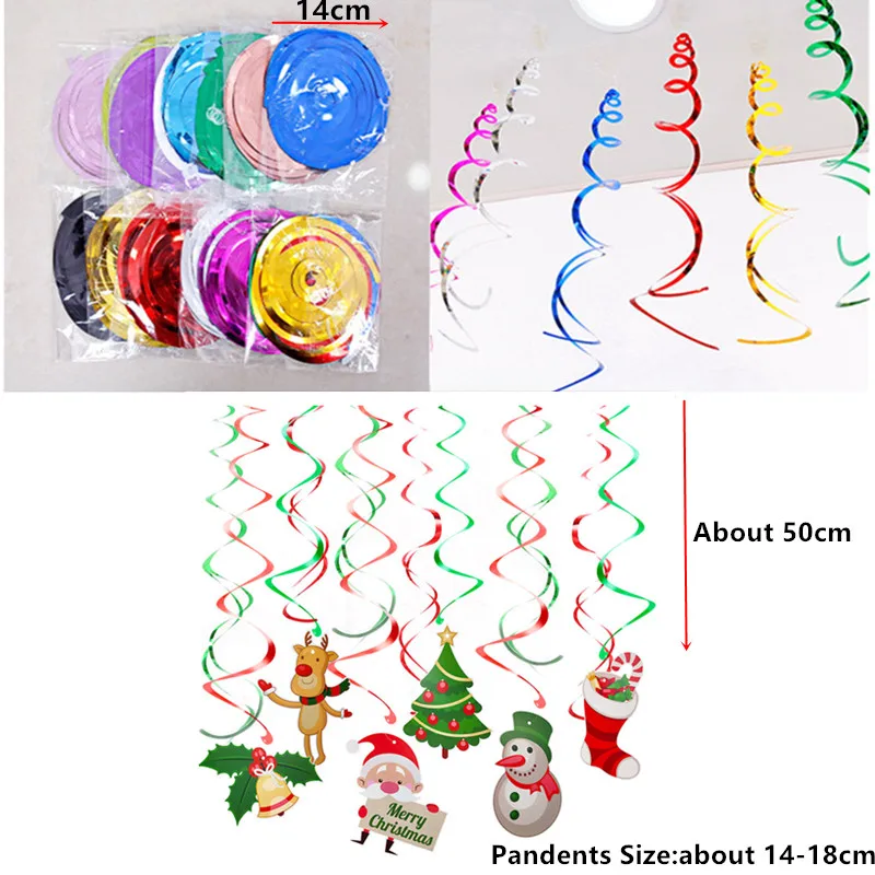 6pcs/set Christmas Spiral Hanging Deco Mini Christmas Tree Banner Snowflake  Swirl Ceiling Deco For New Year Xmas Party Ornaments - AliExpress