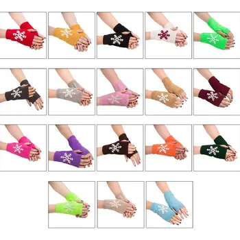 

Christmas New Knit Gloves Women Girls Half Finger Snowflake Pattern Glove