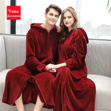 Комбинезон с капюшоном, теплый фланелевый Халат, женская одежда для сна, отложной воротник, на шнуровке, с длинными рукавами, Мужская домашняя одежда на молнии, банный халат, Badjas