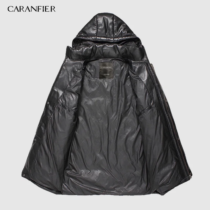 CARANFIER Новинка 2019 куртки мужские пуховики из натуральной кожи зимняя верхняя