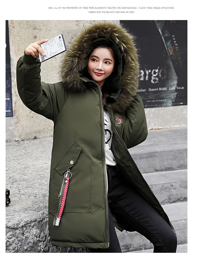 Зимний стиль, корейский стиль, свободный и большой размер, хлопковая стеганая одежда, женское хлопковое пальто с вышивкой, средней длины, большой мех