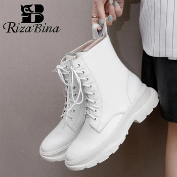 

RIZABINA Women Ankle Boots Genuine Leather Women Autumn Winter Shoes Fashion Cool Short Boots Women Footwear Size 34-40